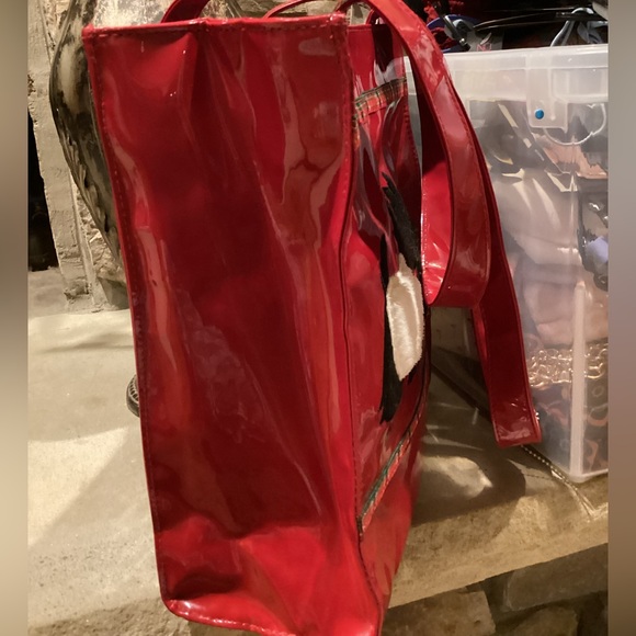 VINTAGE RED PATENT LEATHER SCOTTY DOGS HOLIDAY TOTE BAG - Picture 10 of 16